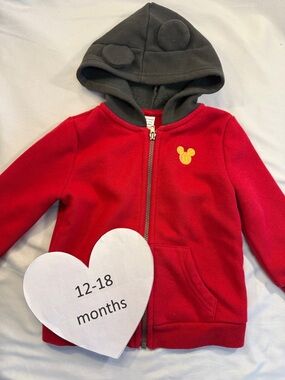 Disney X Joe Fresh - Red and Black Kids Full Zip Hoodie with Mickey Ears